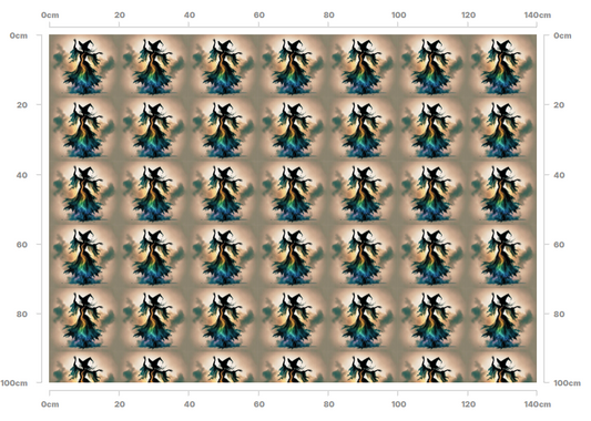 Immerse yourself in the mystical allure of Chakra Witch Repeat Pattern Fabric. This vibrant design showcases a magical witch drawing chakra energy from the earth, surrounded by enchanting elements that evoke harmony and balance. Perfect for adding a touch of spiritual elegance to your creative projects. 1 meter repeat pattern.