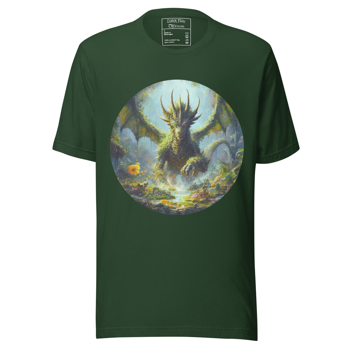 Featuring an elder earth dragon gracefully emerging from the forest floor after resting, with wings outstretched, this design exudes power, elegance, and a deep connection to nature.