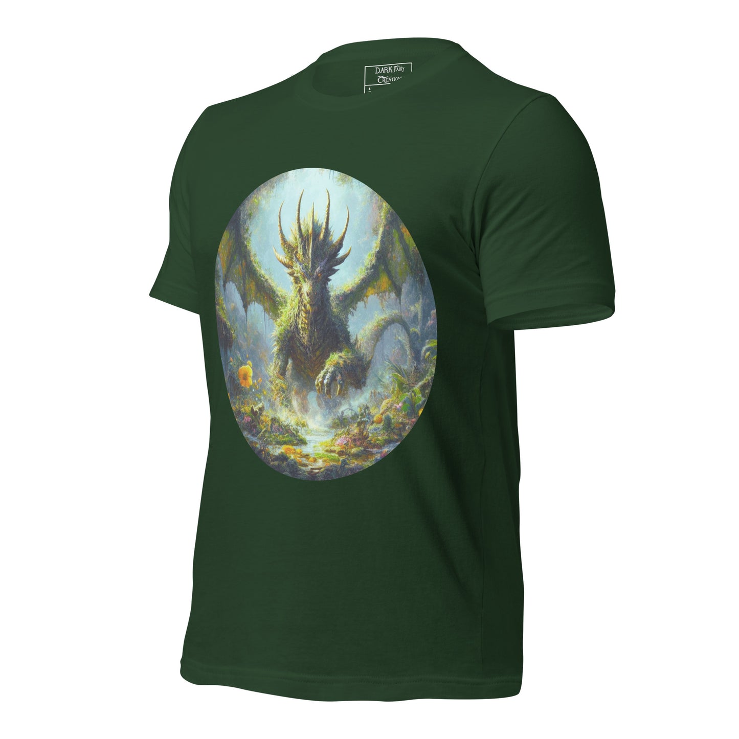 Featuring an elder earth dragon gracefully emerging from the forest floor after resting, with wings outstretched, this design exudes power, elegance, and a deep connection to nature.