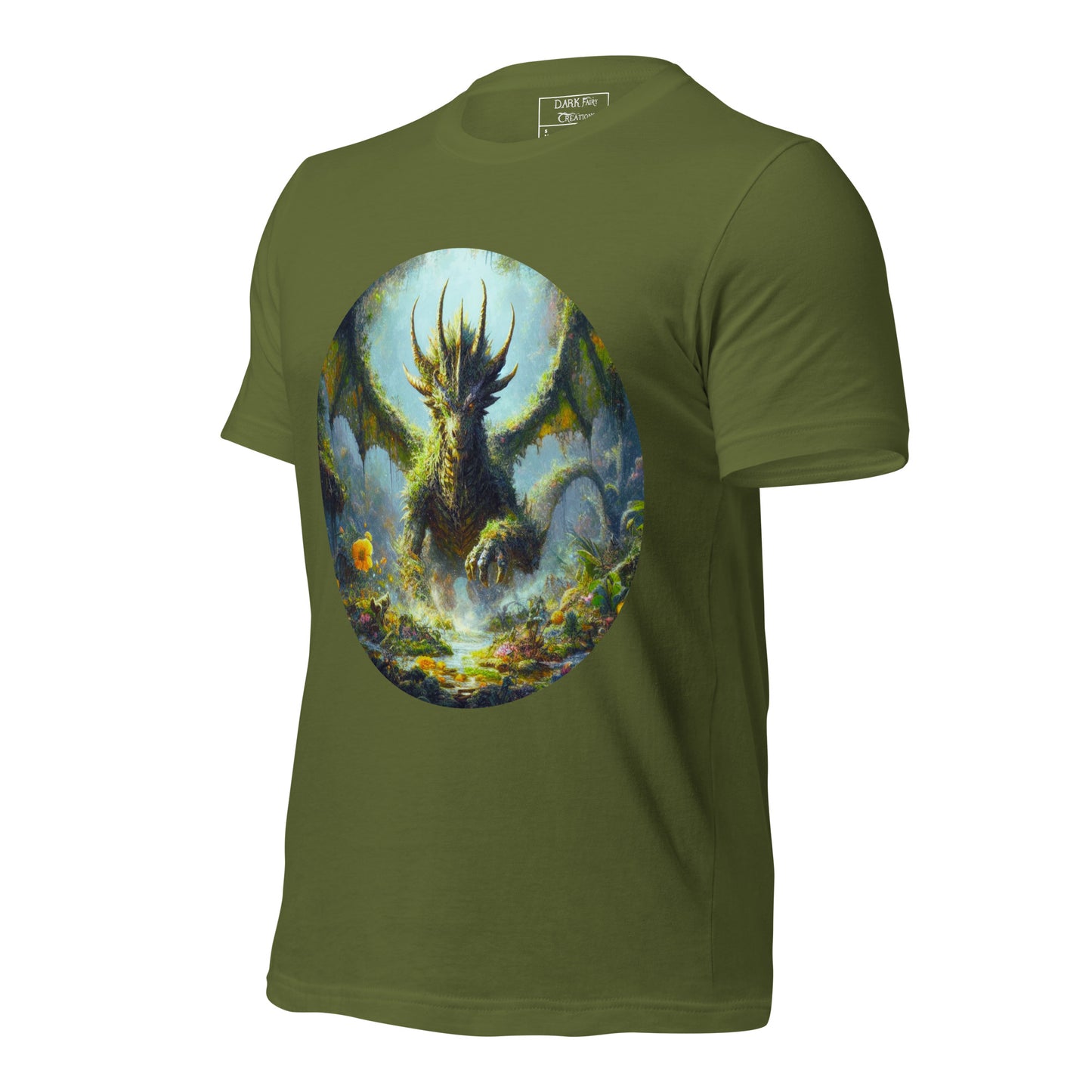 Featuring an elder earth dragon gracefully emerging from the forest floor after resting, with wings outstretched, this design exudes power, elegance, and a deep connection to nature.
