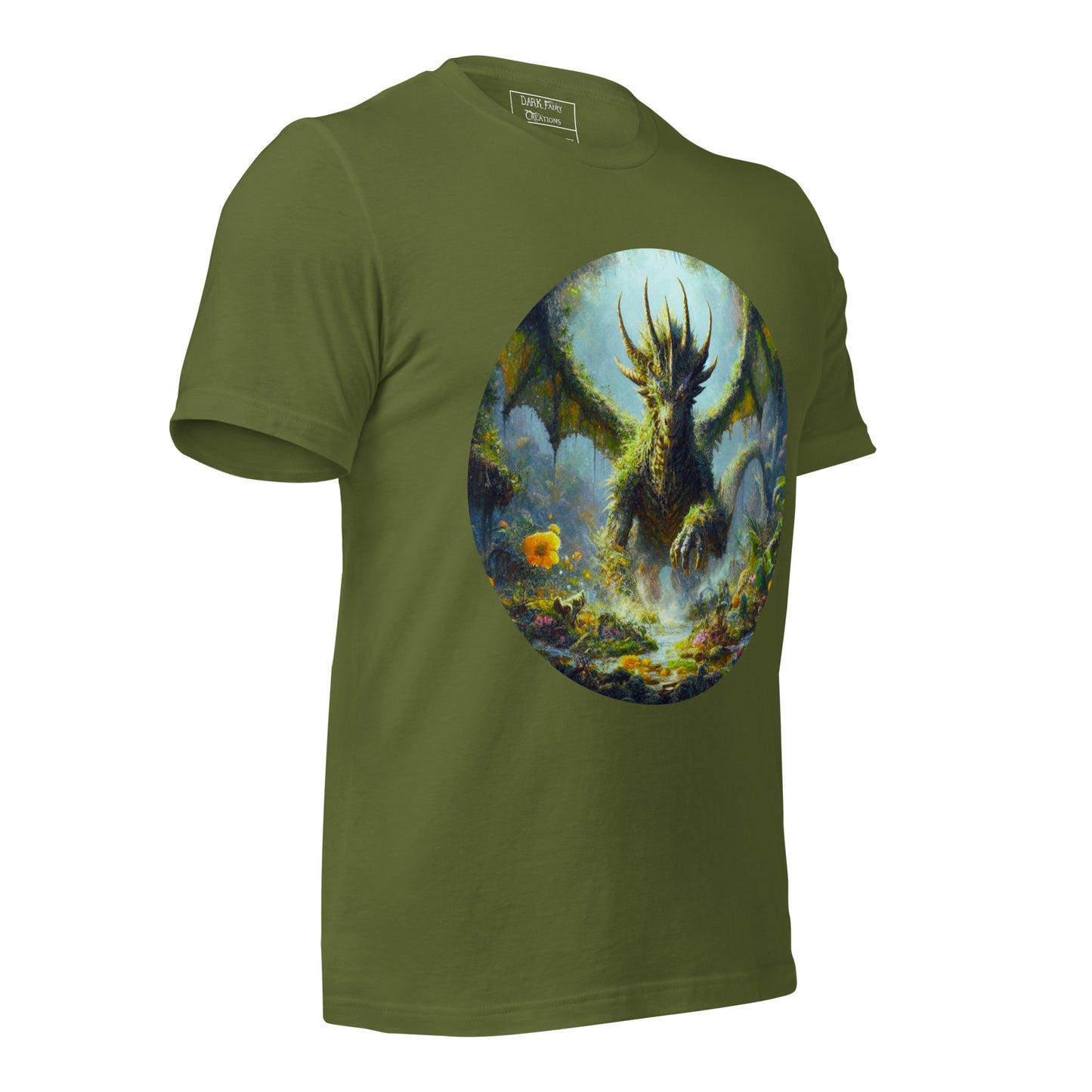 Featuring an elder earth dragon gracefully emerging from the forest floor after resting, with wings outstretched, this design exudes power, elegance, and a deep connection to nature.