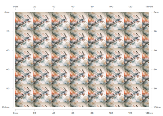 Adorn your creations with a playful Hare Alcohol Ink repeat pattern. Featuring vibrant hues and enchanting hare designs for a unique artistic touch. 1 metre repeat pattern