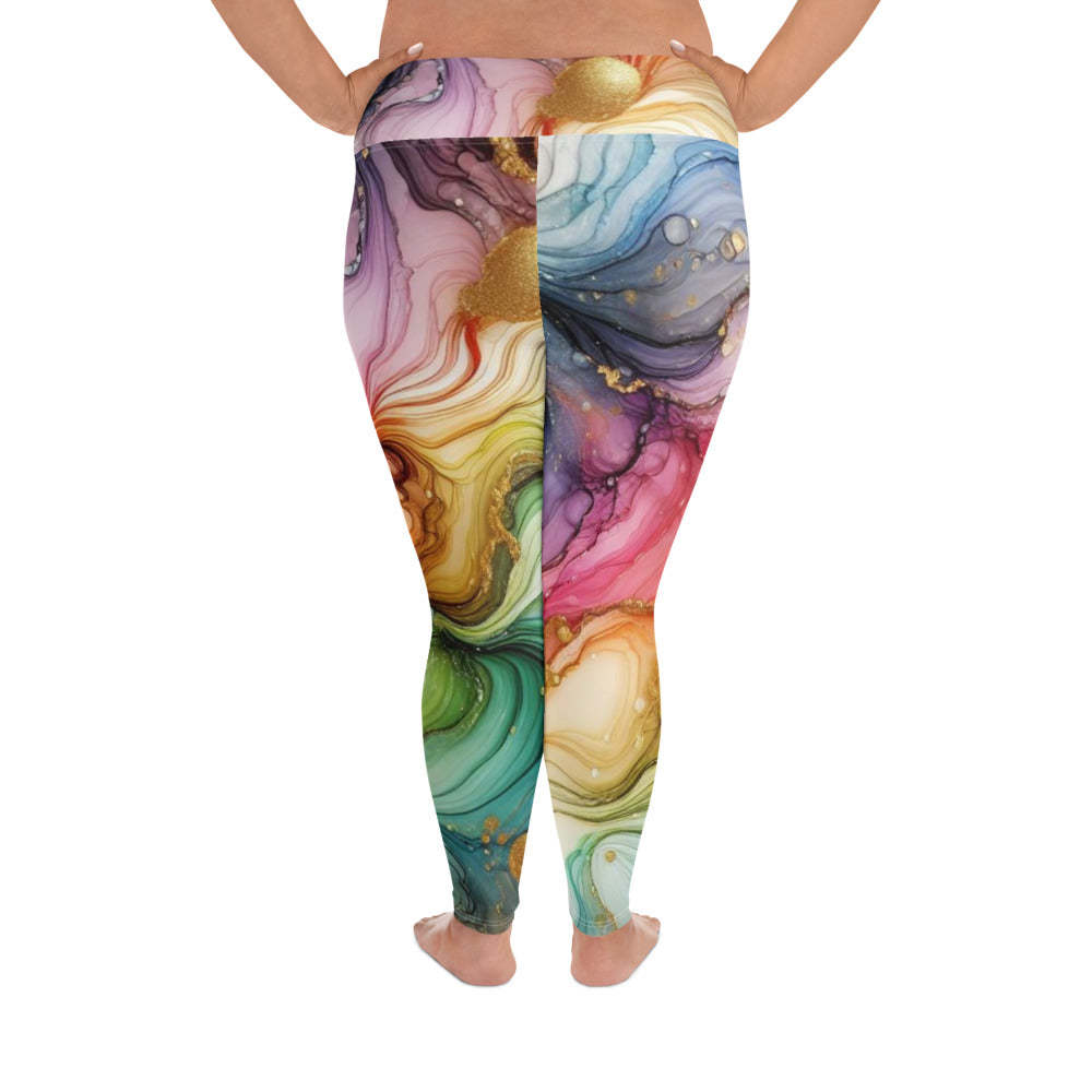 Make a vibrant statement with Rainbow Ripples Alcohol Ink Abstract All-Over Print Plus Size Leggings. Featuring a dynamic swirl of colors inspired by alcohol ink art, these leggings bring bold energy and artistic elegance to your wardrobe.