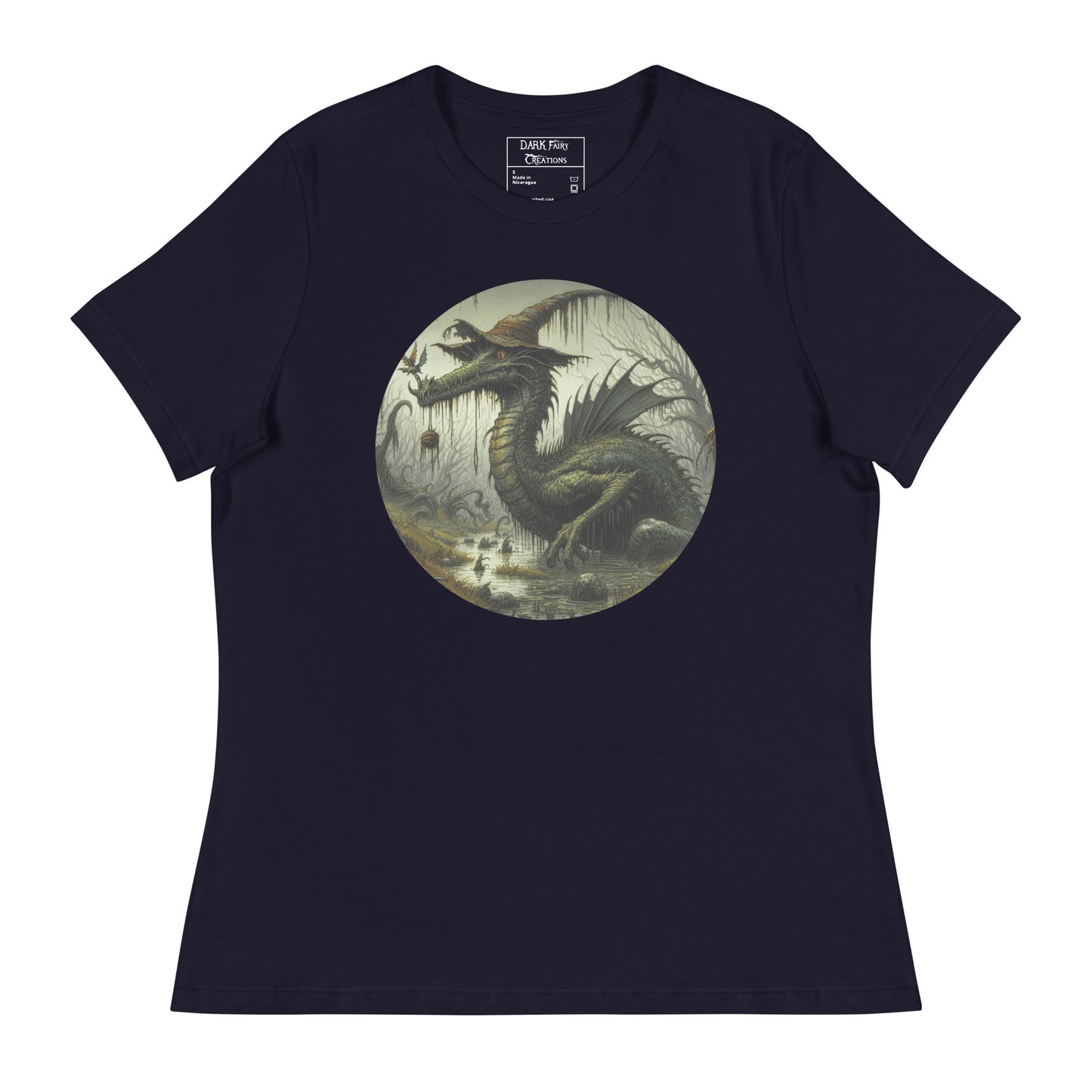 Dive into the magical world of Cyril, the whimsical Swamp Dragon! A repeat pattern with a hat-wearing dragon, flying magical creatures, and a murky swamp vibe.