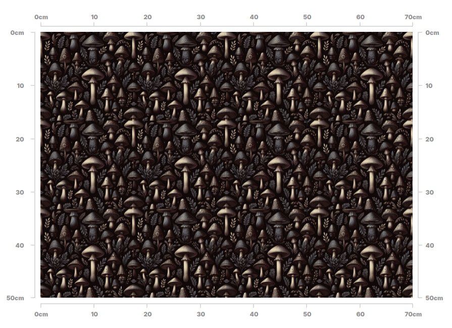 Discover the mysterious charm of Dark Mushroom Foliage fabric. Featuring an enchanting array of mushrooms in varying sizes, adorned in deep blacks and grey hues, this design brings a touch of elegance and intrigue to your projects. Fat Quater repeat pattern.